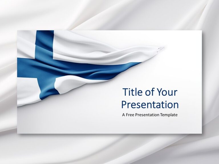 Vista previa destacada de la Plantilla de la Bandera de Finlandia para PowerPoint con fondo ondulado neutro gris.
