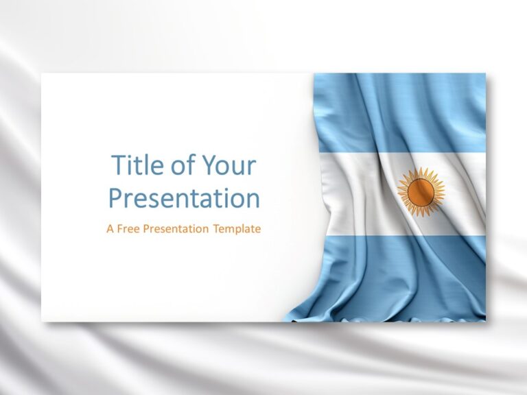 Featured preview of Flag of Argentina PowerPoint Template with a gray wavy neutral flag background.