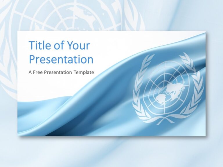 Featured image showcasing the UN flag template with a gray wavy background for PowerPoint presentations.