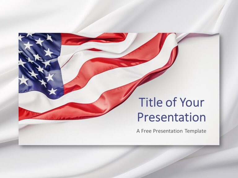 Preview of the Flag of the United States PowerPoint template with a gray wavy flag background.