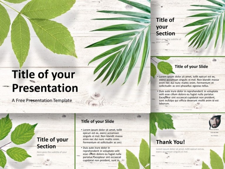 Free Green Leaves Flat Lay Template for PowerPoint and Google Slides