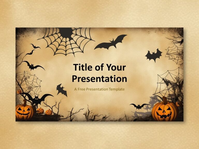 Vista previa del diseño de pergamino temático de Halloween para presentaciones de PowerPoint.