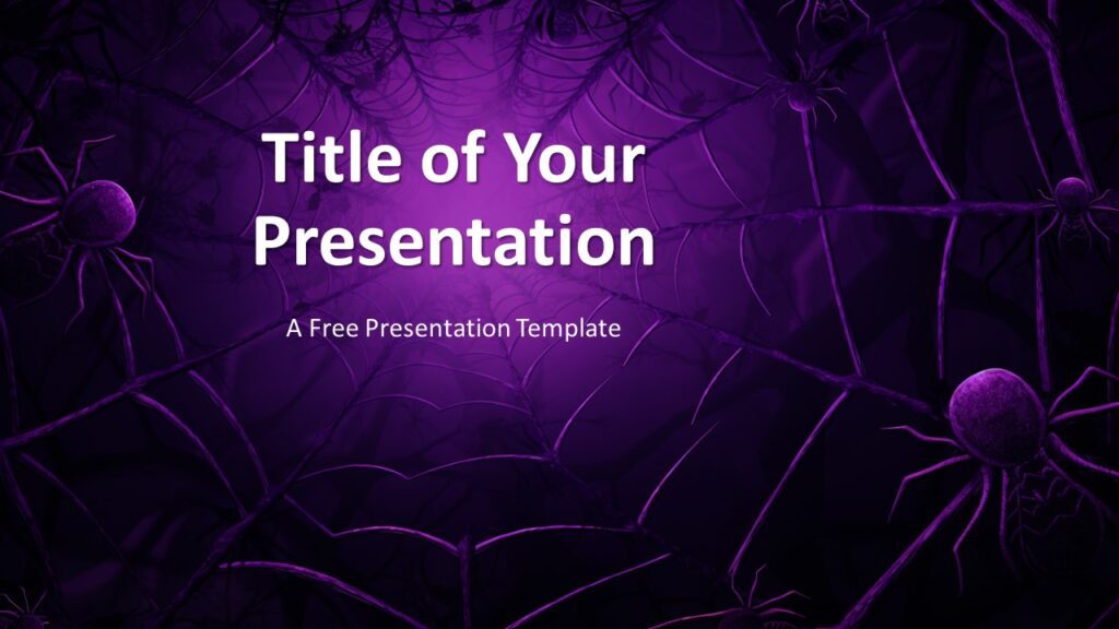 Preview of the cover slide for the Halloween Web Template available for PowerPoint and Google Slides with a spooky spider web theme.