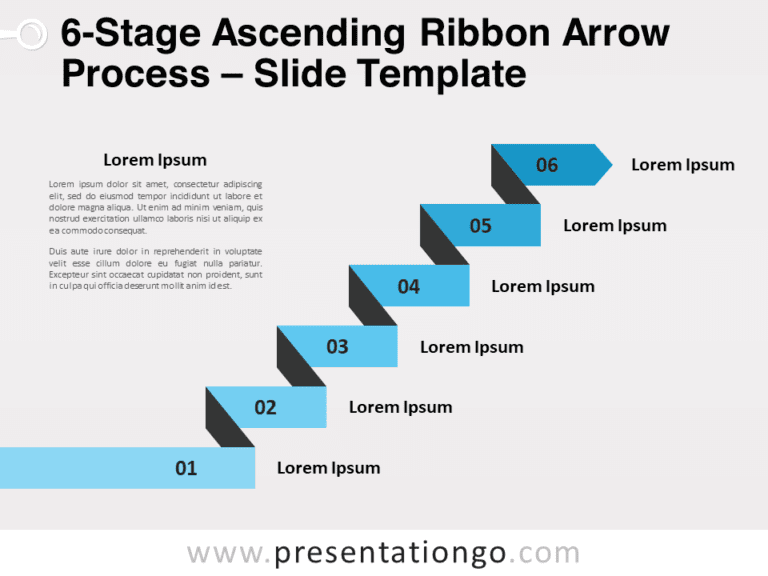 Proceso de Cinta de Flecha Ascendente de 6 Etapas - Diagrama Gratis Para PowerPoint Y Google Slides