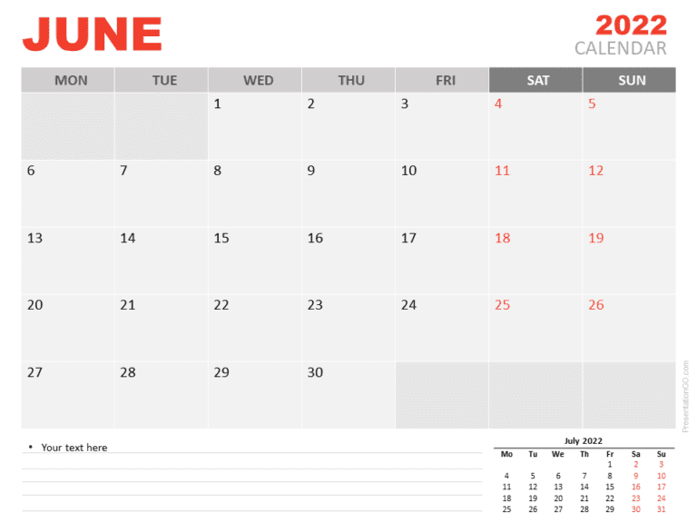 Free Calendar 2022 June Planning for PowerPoint and Google Slides