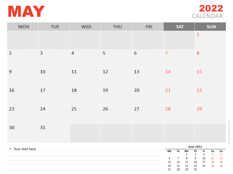 Free Calendar 2022 May for PowerPoint