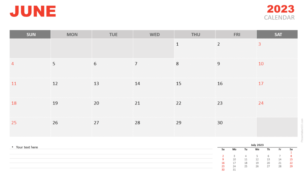 Free Calendar 2023 June Template for PowerPoint and Google Slides