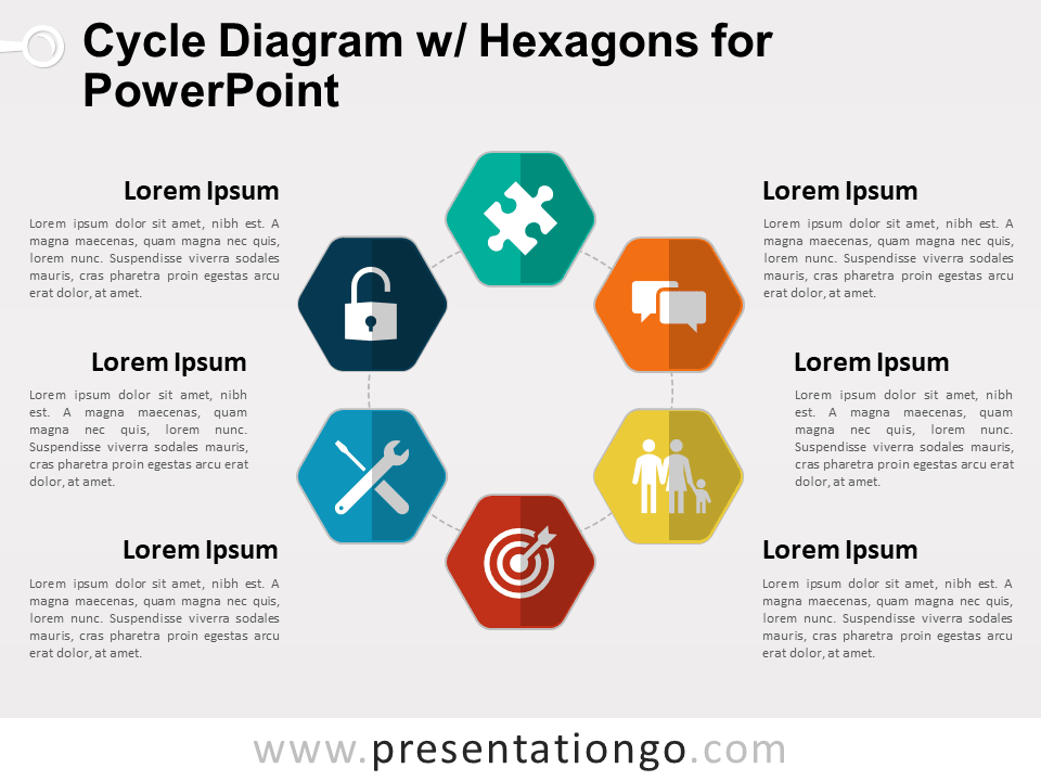 Cycle Diagram with Hexagons for PowerPoint