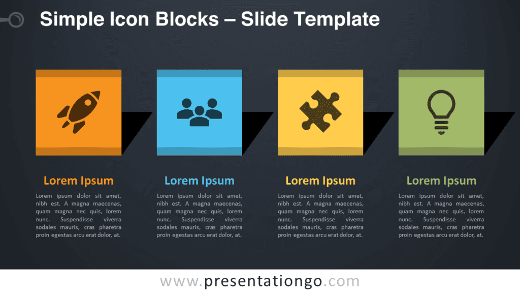 Dark background preview of Simple Icon Blocks slide for PowerPoint and Google Slides presentations