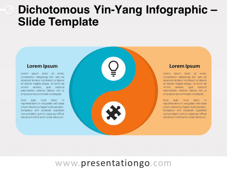 Infografía de Yin-Yang Dichotómica para ilustrar ideas, conceptos o estrategias opuestas en una presentación PowerPoint Y Google Slides