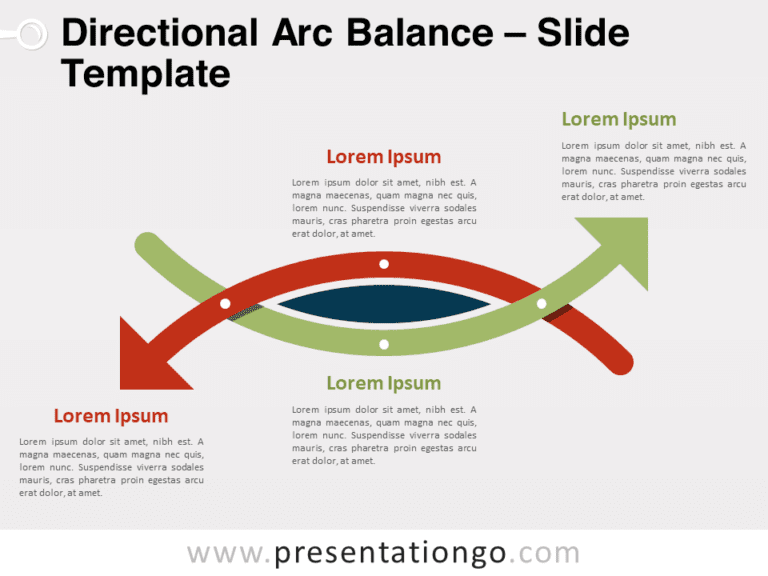 Vista previa destacada de la plantilla de diapositiva Equilibrio de Arco Direccional para presentaciones de PowerPoint.