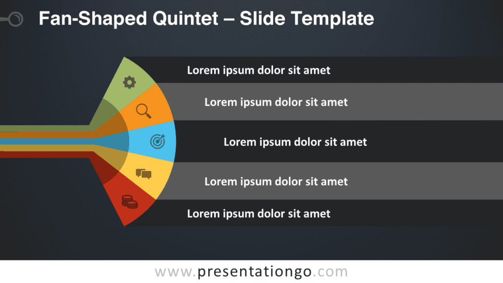 Widescreen dark background layout of Fan-Shaped Quintet template for PowerPoint and Google Slides
