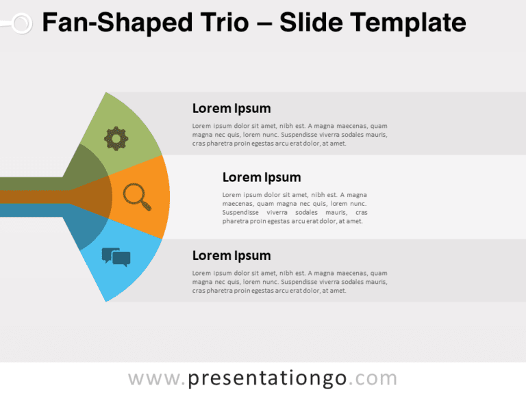 Preview of the Fan-Shaped Trio template for PowerPoint presentations.