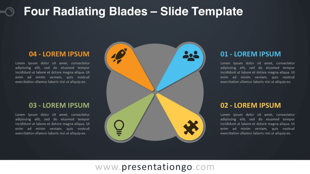 Free Four Radiating Blades Diagram for PowerPoint and Google Slides