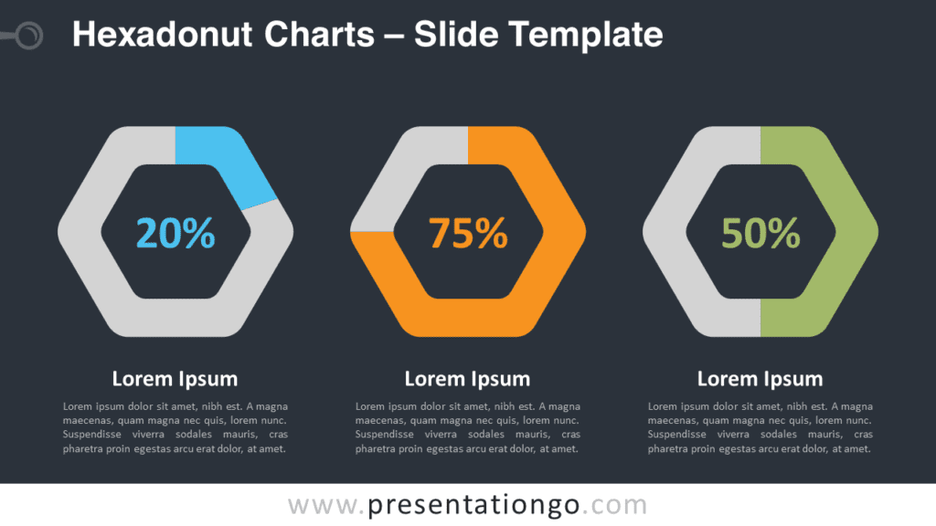 Free Hexadonut Charts for PowerPoint and Google Slides, dark background