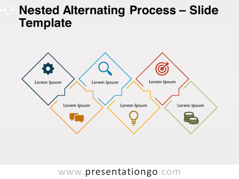 Vista previa de la plantilla de diapositiva Proceso Alternado Anidado para presentaciones en PowerPoint.