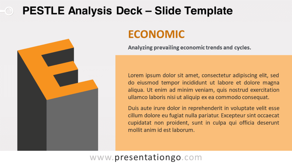 Detailed widescreen slide concentrating on the 'Economic' aspect of the PESTLE analysis.