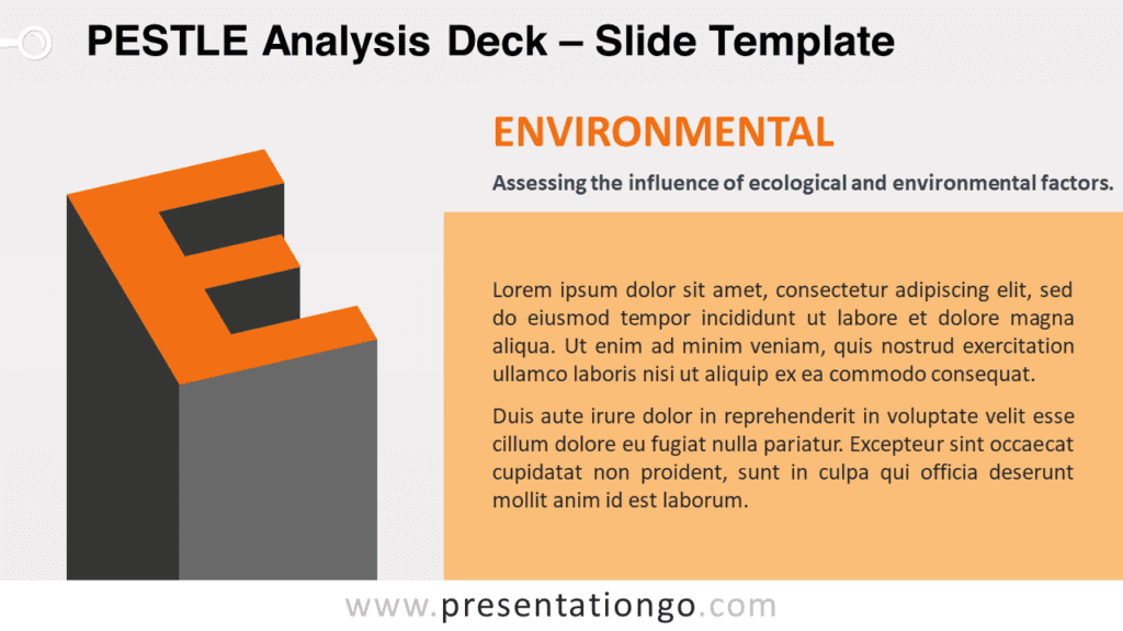 Detailed widescreen slide concentrating on the 'Environmental' aspect of the PESTLE analysis.