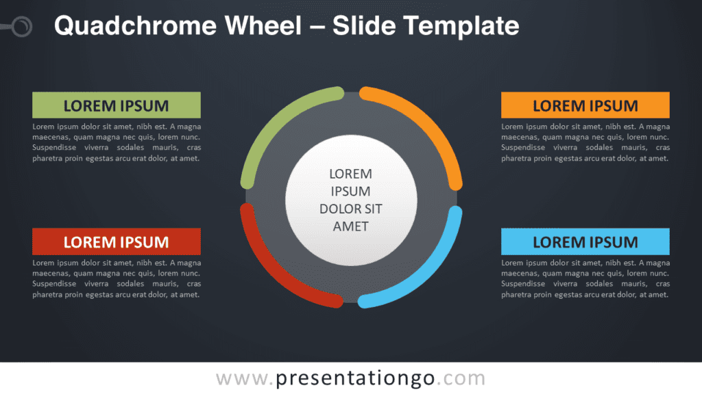 Widescreen preview of Quadchrome Wheel template with a dark background for PowerPoint and Google Slides