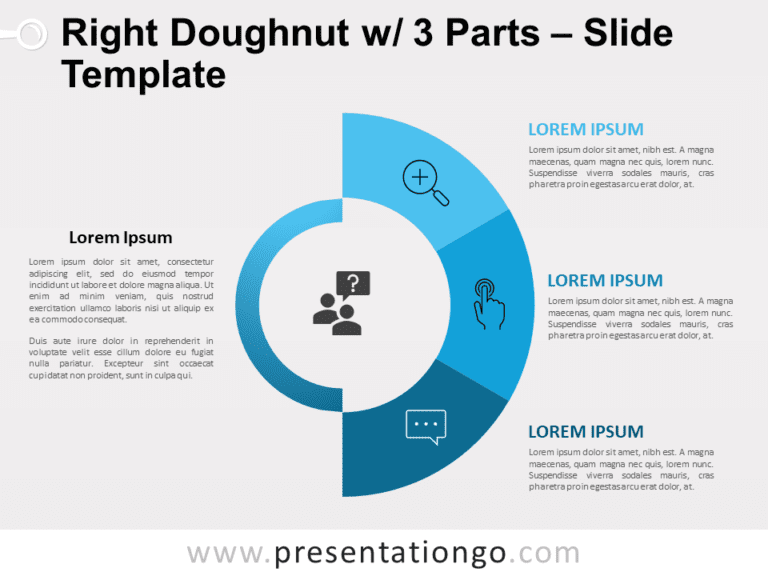 Free Right Doughnut with 3 Parts for PowerPoint