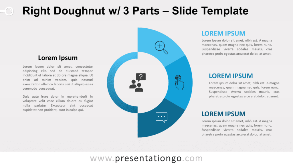 Free Right Doughnut with 3 Parts for PowerPoint and Google Slides