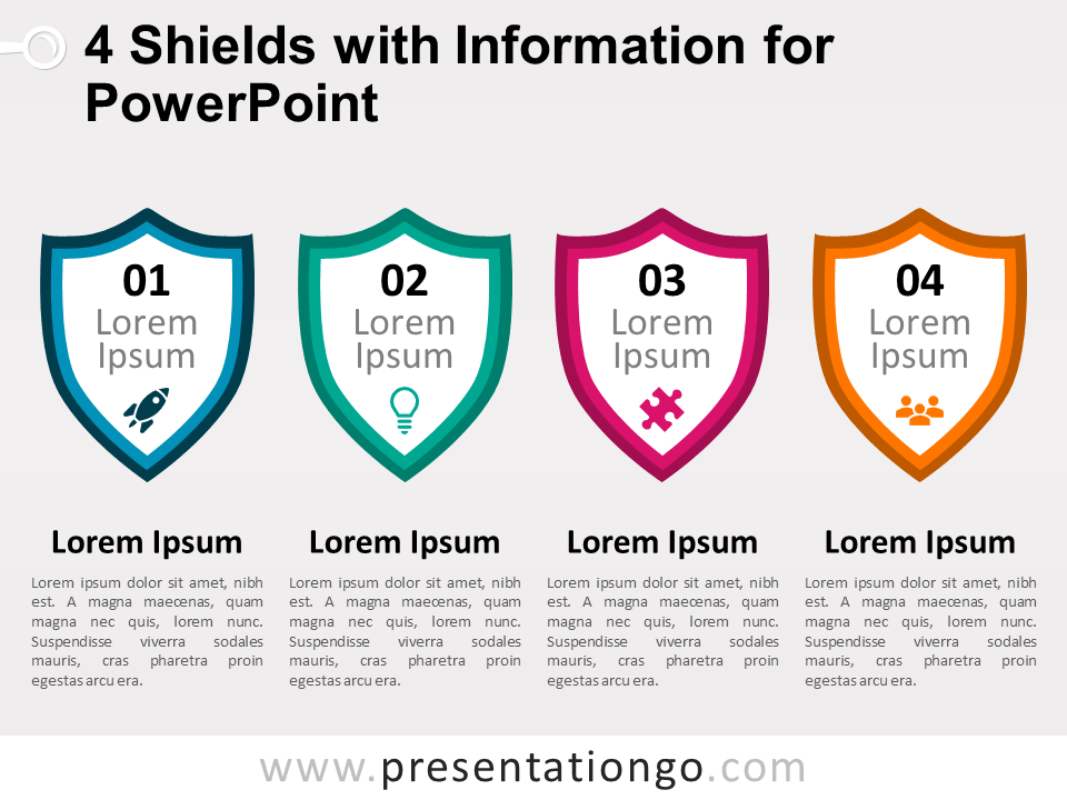 Free 4 Shields with Information for PowerPoint