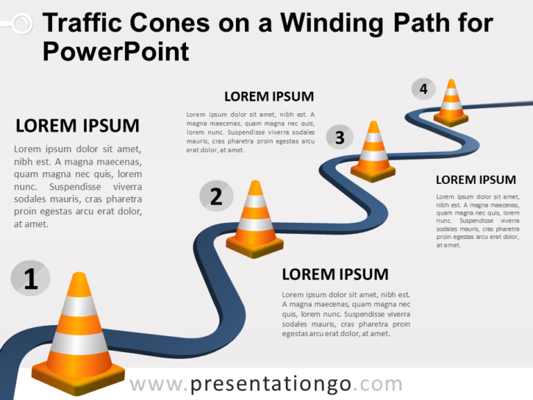 Free Traffic Cones on a Winding Path for PowerPoint
